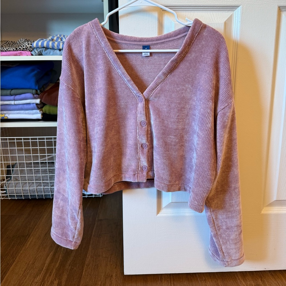 NWOT Old Navy Cozy Chenille Button Down Top Cropped Knit Cardigan Sweater M